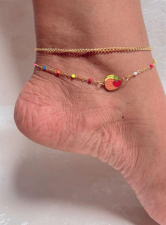 Anti tarnish Sweet Peach & Colorful Beaded Layered Anklet