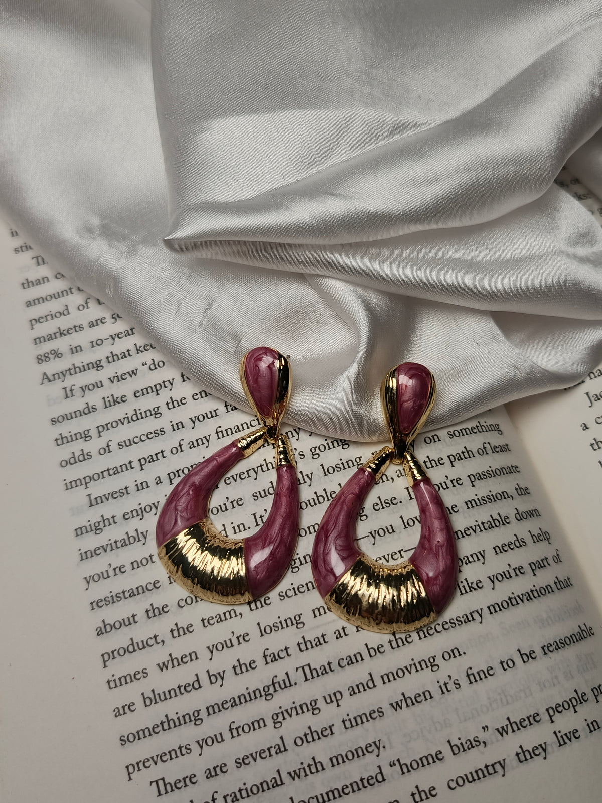 Bold Two-Tone Marbled Drop Earrings | Pink & Gold