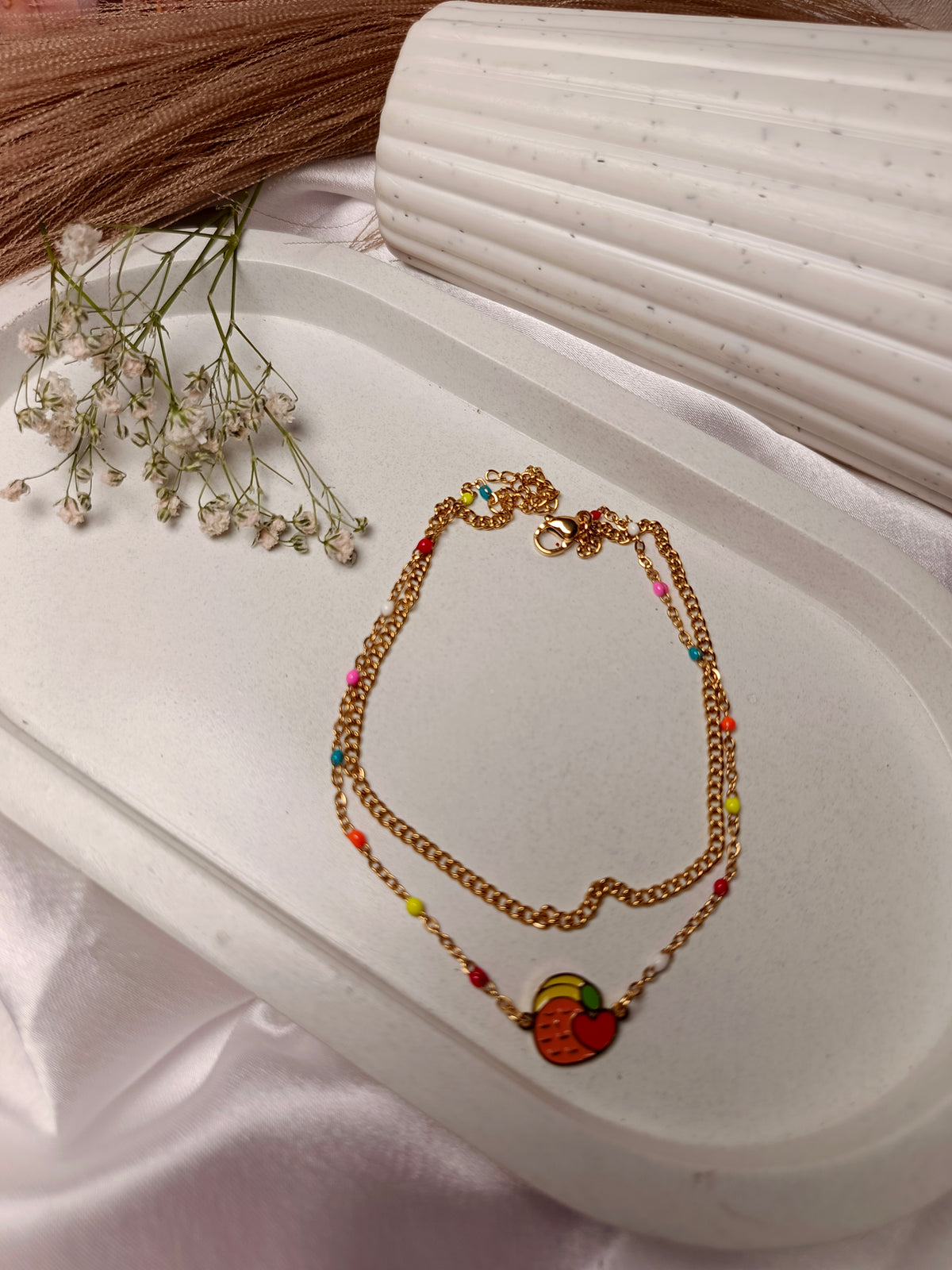 Anti tarnish Sweet Peach & Colorful Beaded Layered Anklet