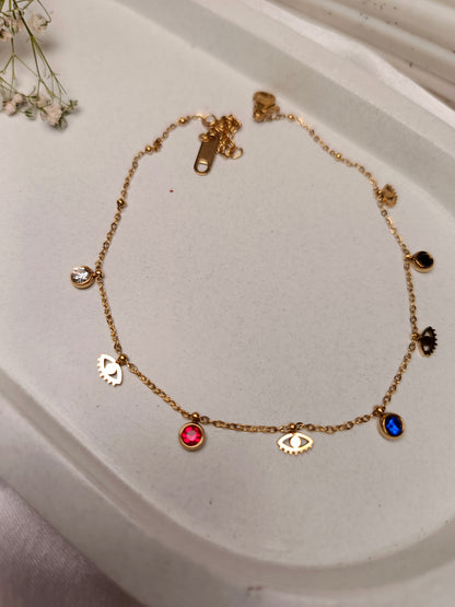 Anti tarnish Gold Plated Anklet with Multicolor Gemstone Charms