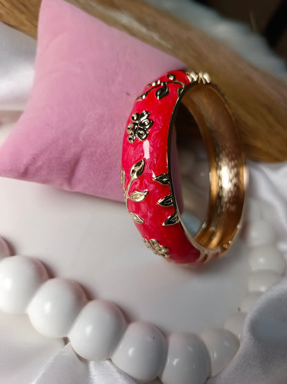 Vibrant Red & Gold Floral enamel Bangle