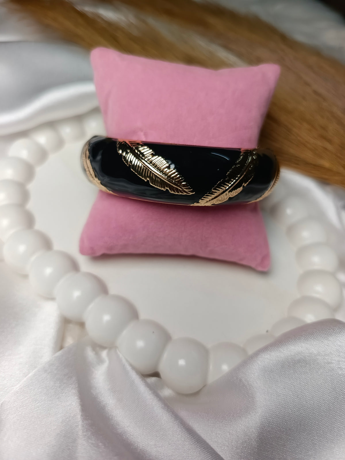 Striking Black & Gold Leaf Enamel Bangle