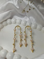 Dainty Pearl and Gold Bar Drop Earrings