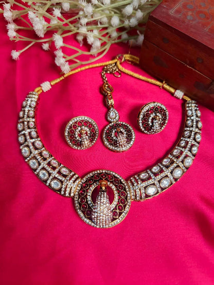 Mayura Royal reverse ad Peacock Choker & Maang Tikka Set