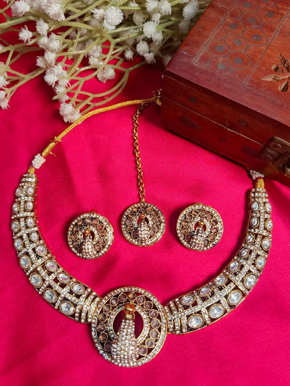 Mayura Royal reverse ad Peacock Choker & Maang Tikka Set