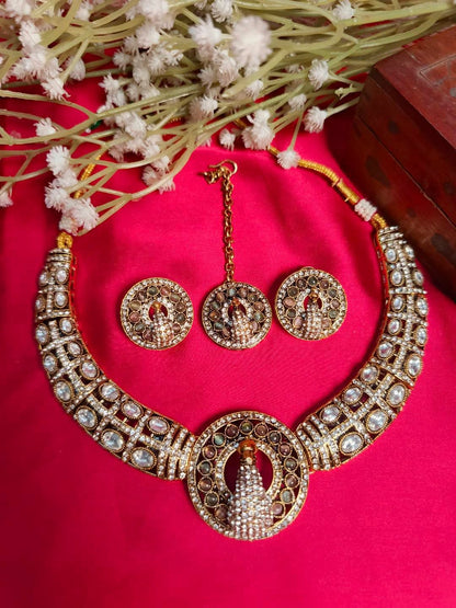 Mayura Royal reverse ad Peacock Choker & Maang Tikka Set