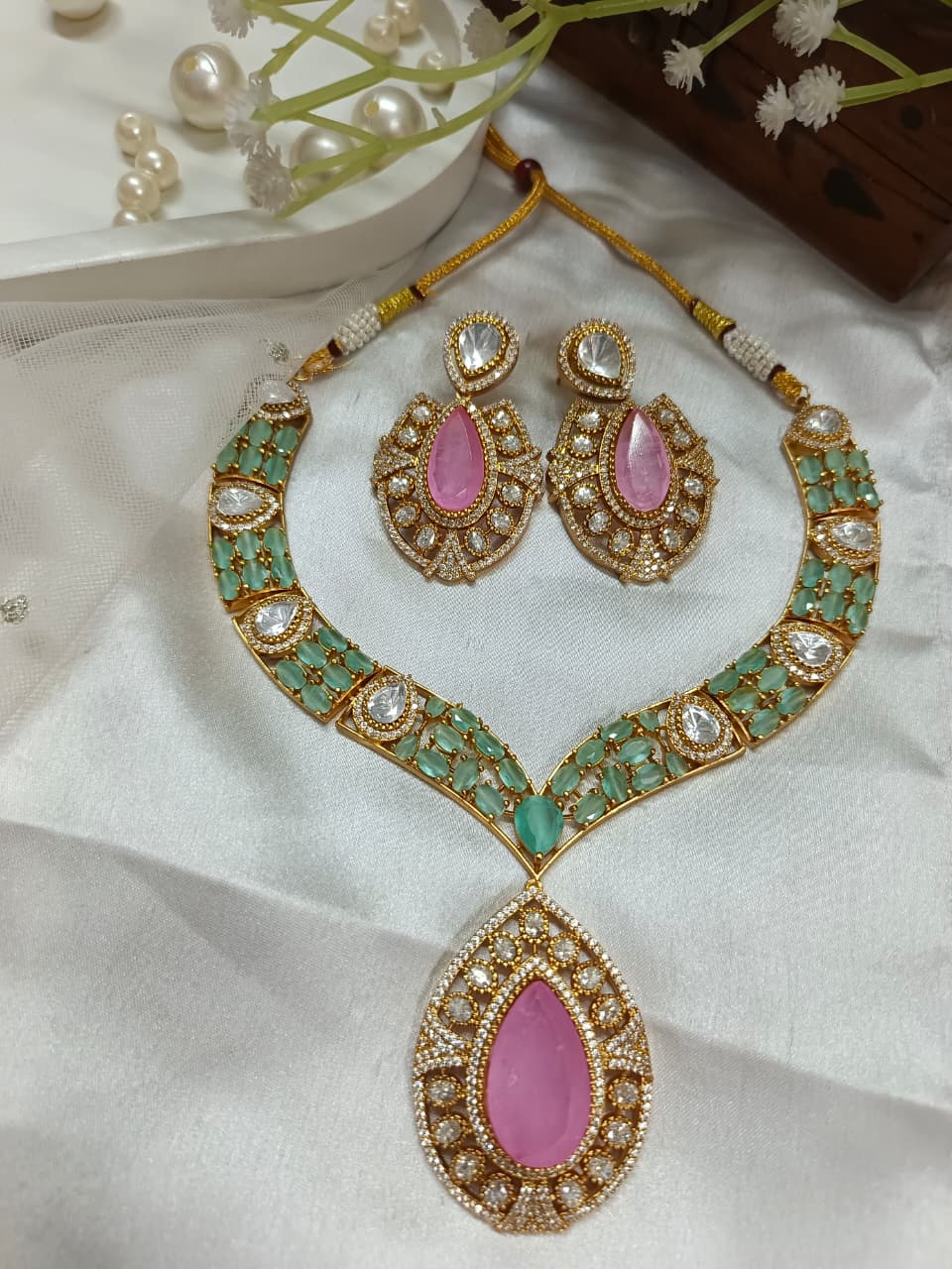Emerald Style Teardrop Pendant and Earring Set