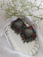 Title: Striking Oxidized Silver Square Earrings with Black Enamel