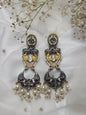 Regal Oxidized Silver and Gold Bird Motif brass Earrings with Pearls