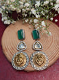 Regal German Silver and Brass Lion Head Premium Earrings with White Stone.