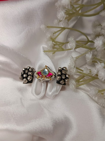 Adjustable Artisan Parrot & Pearl Brass Statement Ring
