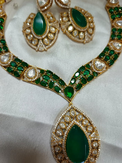 Emerald Style Teardrop Pendant and Earring Set