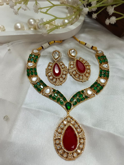 Emerald Style Teardrop Pendant and Earring Set