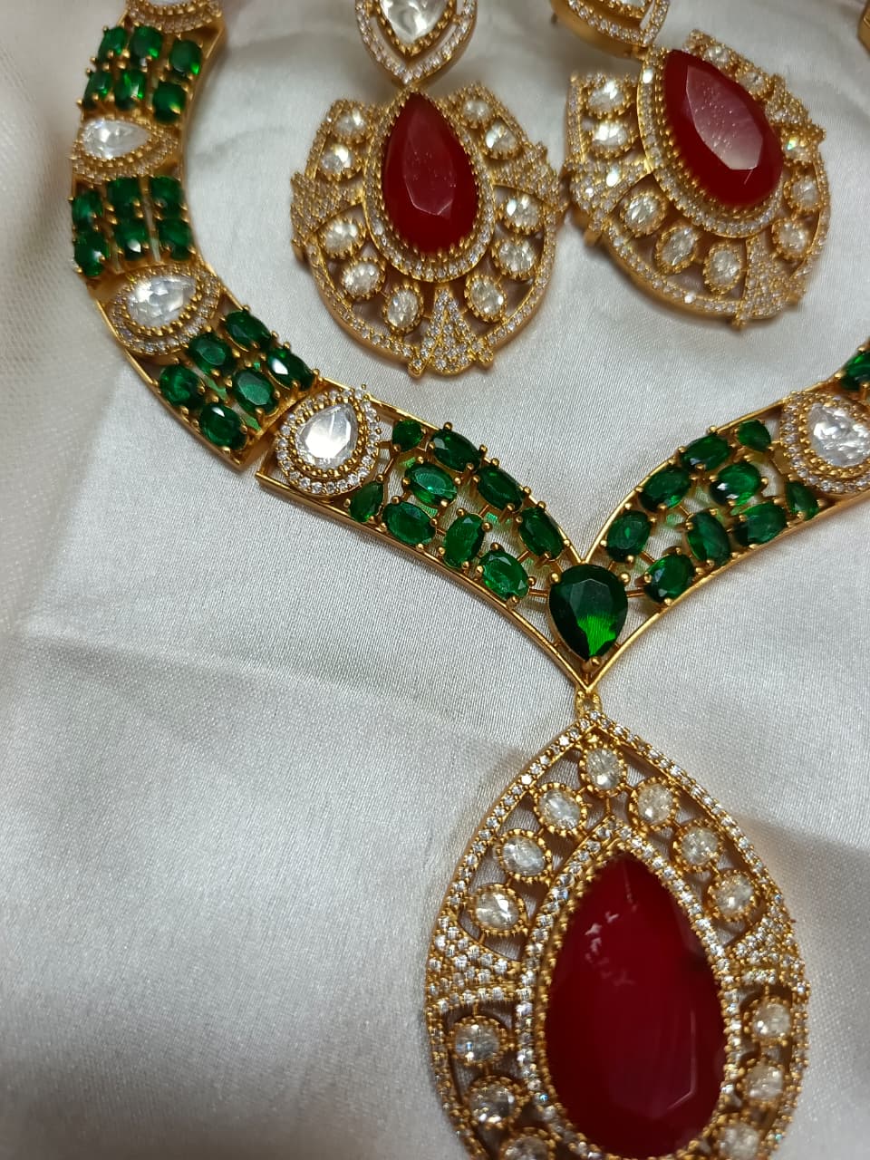 Emerald Style Teardrop Pendant and Earring Set