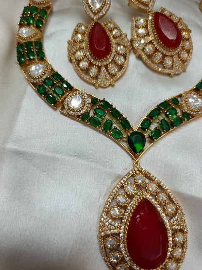 Emerald Style Teardrop Pendant and Earring Set