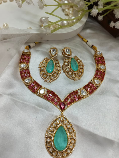 Emerald Style Teardrop Pendant and Earring Set