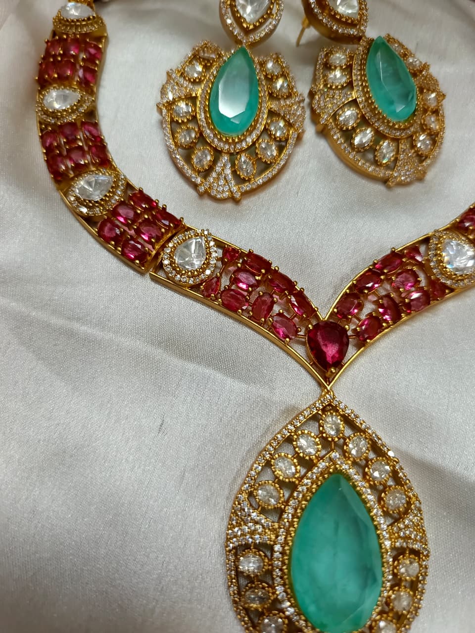Emerald Style Teardrop Pendant and Earring Set