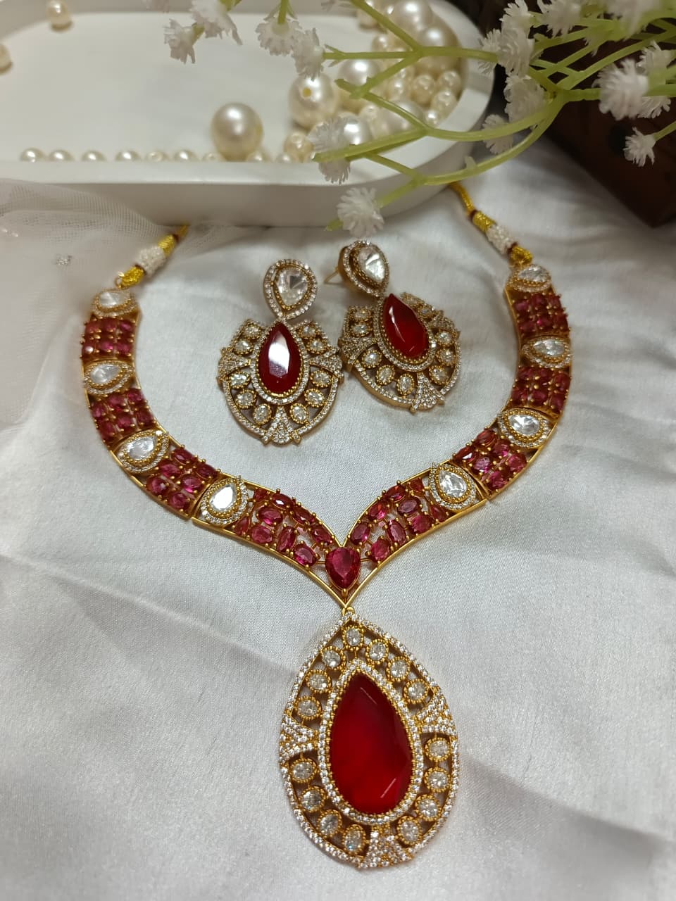 Emerald Style Teardrop Pendant and Earring Set
