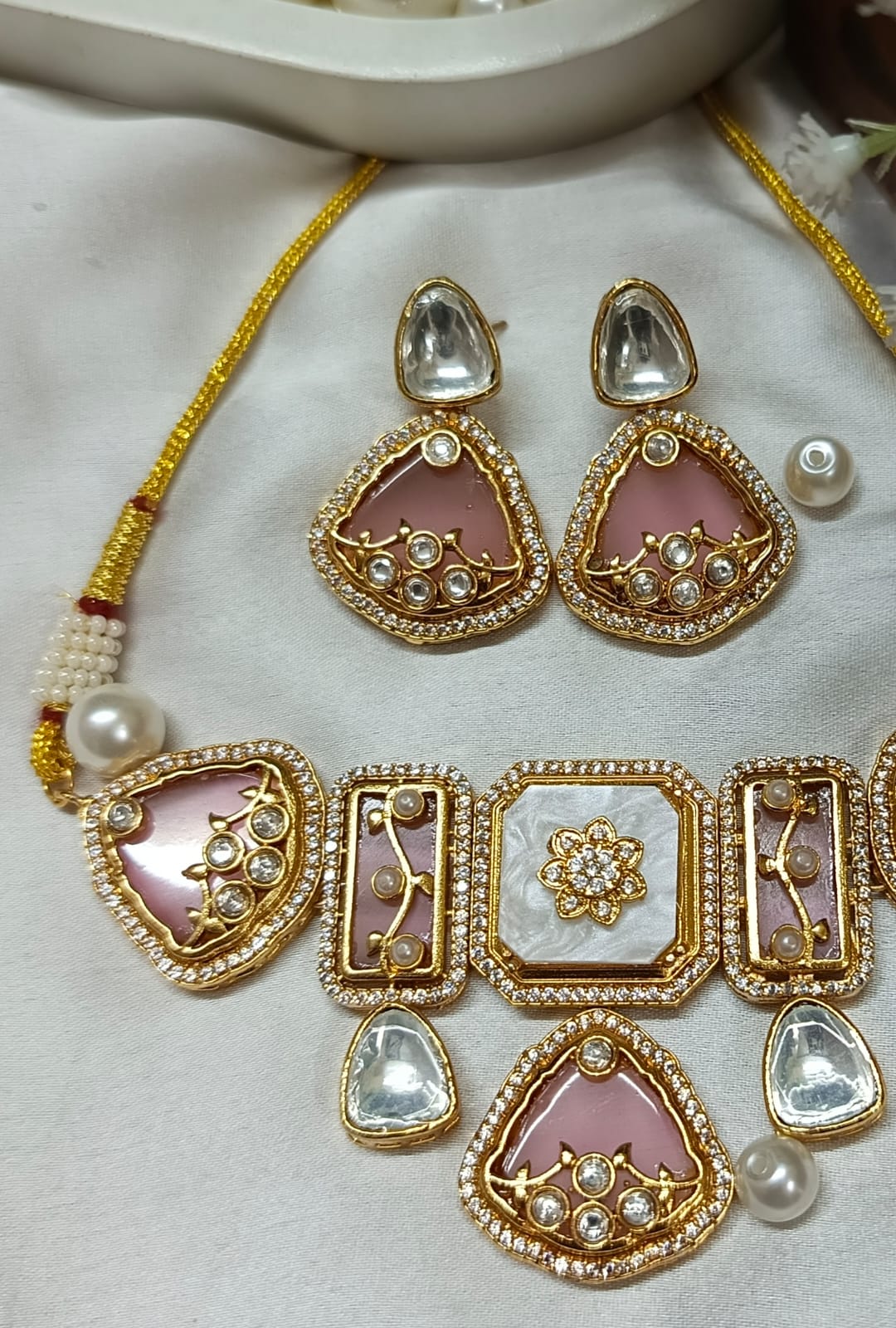 Premium Green Kundan & Mother of Pearl Choker Necklace Set with Earrings | Bridal & Wedding Jewellery