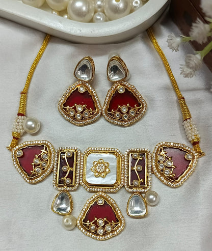 Premium Green Kundan & Mother of Pearl Choker Necklace Set with Earrings | Bridal & Wedding Jewellery