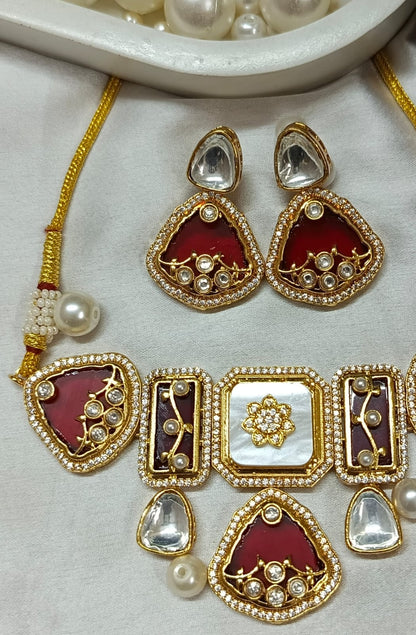 Premium Green Kundan & Mother of Pearl Choker Necklace Set with Earrings | Bridal & Wedding Jewellery