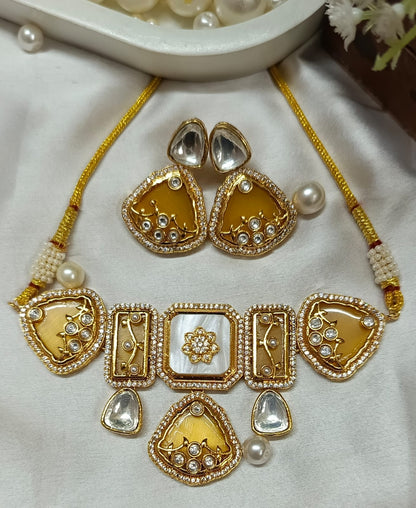 Premium Green Kundan & Mother of Pearl Choker Necklace Set with Earrings | Bridal & Wedding Jewellery