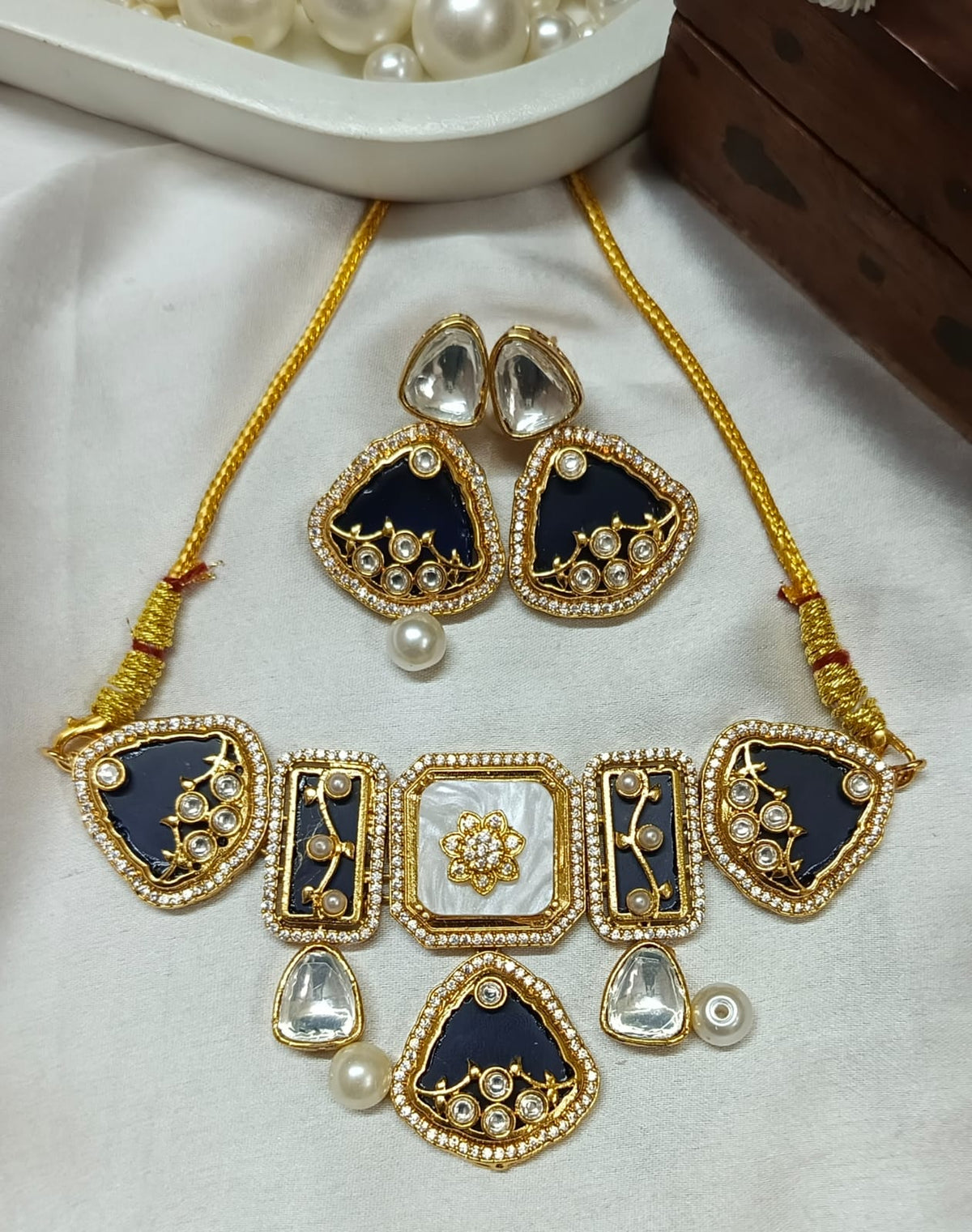 Premium Green Kundan & Mother of Pearl Choker Necklace Set with Earrings | Bridal & Wedding Jewellery