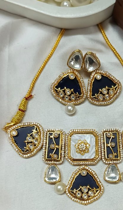 Premium Green Kundan & Mother of Pearl Choker Necklace Set with Earrings | Bridal & Wedding Jewellery